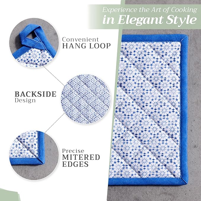 Maison d' Hermine Pot Holders Set 100% Cotton Heat Resistant Potholders 8" x 8" Hot Pads with Loop BBQ, Cooking, Baking, Grilling, Kitchen, Handling Hot Pans Spring/Summer (Pack of 2, Passiflora)