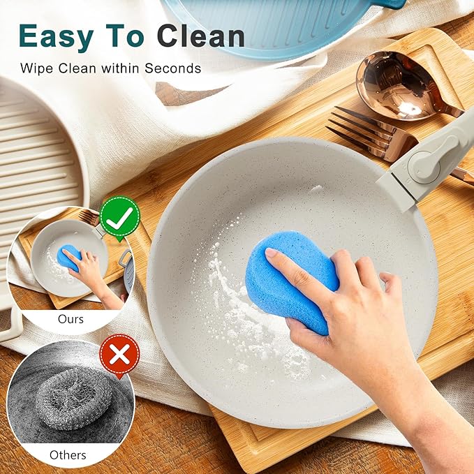 NEWBULIG Nonstick Kitchen Cookware Set, Pots and Pans with Detachable Handle, Induction Compatible, Dishwasher & Oven Safe, Space-Saving, Cream White, 12 Pieces(5 Pot)