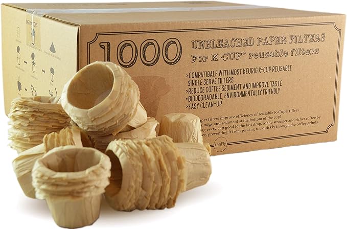 canFly 1000 Unbleached Disposable K-CUP Paper filters for Keurig single cup coffer filters compatible with Ekobrew, EZ-Cup and other Reusable K-CUP Filters (1000)