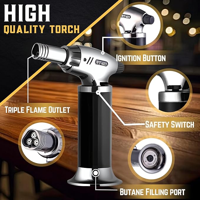 Whiskey Smoker Kit | Cocktail Smoker Kit| Bourbon Smoker Kit| Old Fashioned Smoker Kit with Torch & Glasses, 6 Wood Chips & Gift Box for Smoking Drinks| Whiskey Gift for Men (No Butane Incl.)