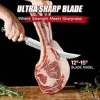 KEEMAKE BBQ Carving Knife Set - 10" Butcher Knife & 10" Honing Rod Slicing Knife Set for Meat Cutting Razor Sharp German Steel with Ergonomic Handle Full Tang Design Gift Box Included