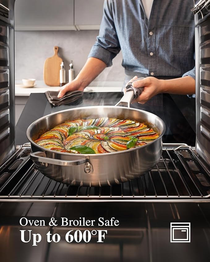 Stainless Steel Cookware Set,Tir-Ply Pots and Pans Set,10 Pcs Stainless Steel Induction Kitchen Cookware Sets,PFOA Free, Frying Pans,Saucepans,Saute Pan & Stock Pot,Compatible with All Cooktops