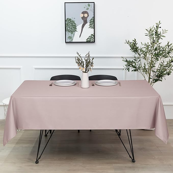 sancua Rectangle Tablecloth - 60 x 120 Inch - Stain and Wrinkle Resistant Washable Polyester Table Cloth, Decorative Fabric Table Cover for Dining Tables, Buffet Parties and Camping, Blush