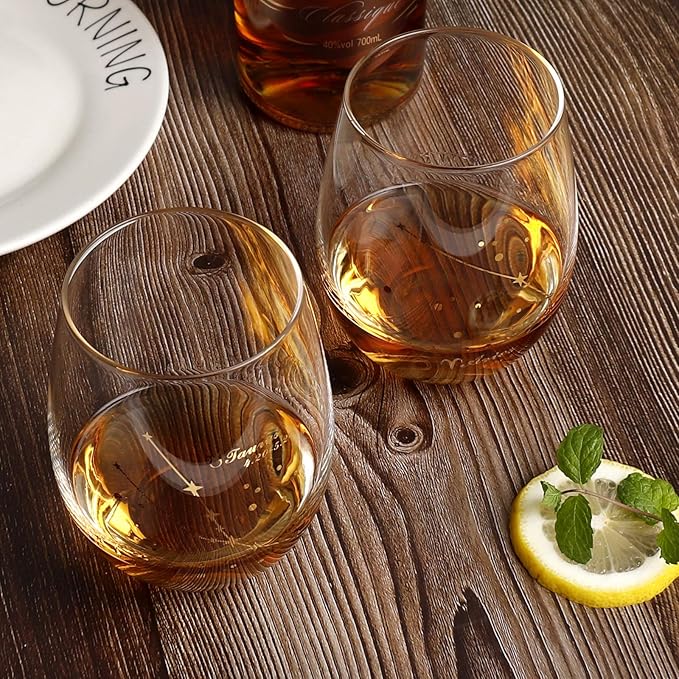 Taurus Stemless Wine Glass 20 Oz - Zodiac Birthday Gifts for Women Men, Golden Cup, Constellation Tumbler, Astrology Gift
