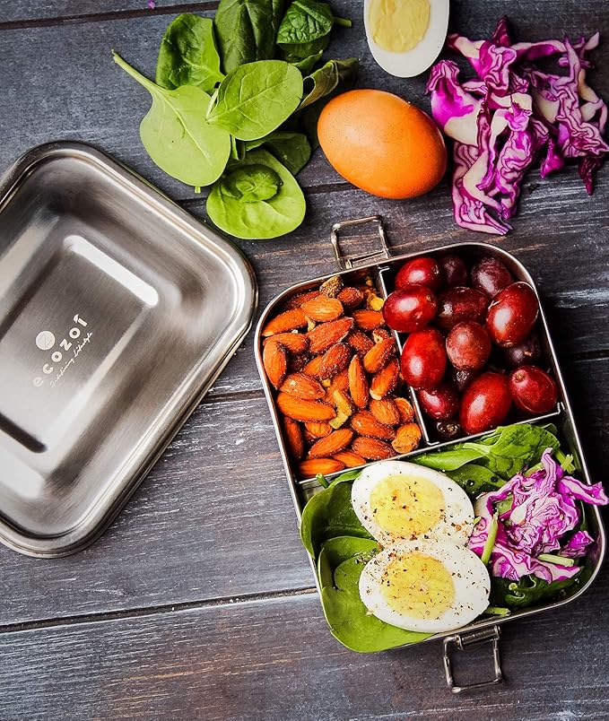 Stainless Steel Lunch Box, Leak Proof Metal Bento Box with 3 Compartments, 24 Oz Bento Box, BPA Free Meal Prep Food Container | Bonus 50 ml Sauce Container