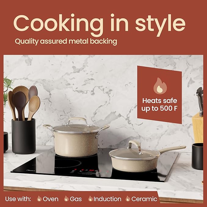 Pots and Pans Set, 22-Piece Non Stick Cookware & Bakeware Sets with Plaid Pattern, Stackable Design, Dishwasher Safe, Stain-resistant, Oven & All-Stove Safe, Tempered Glass Lid, White Marble