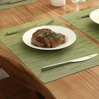 Leetaltree Pea Green Placemats Set of 12 - Heat Resistant Non-Slip Place mats for Dining Table, Washable Durable PVC Vinyl Woven Table Mats（Pea Green, 12）