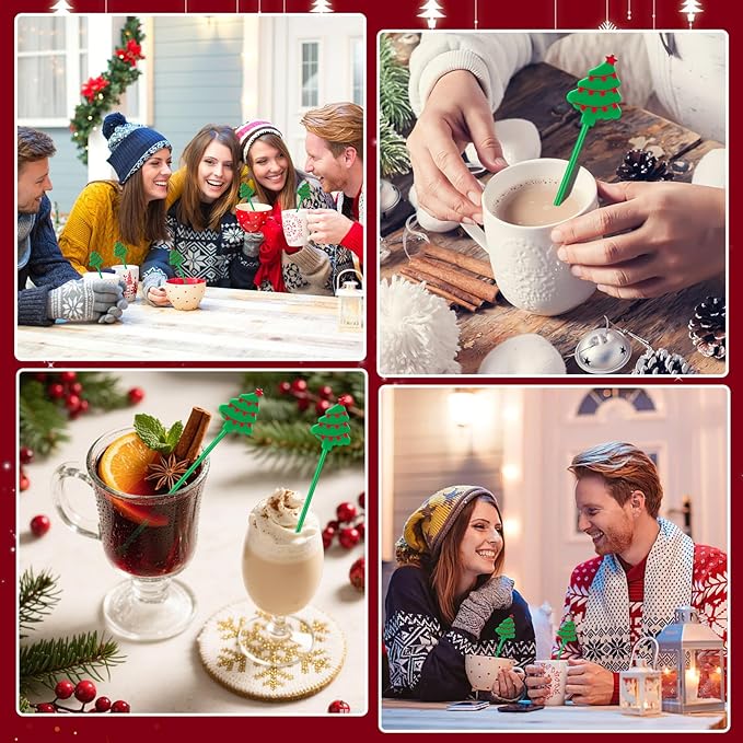 36 Pcs Christmas Drink Stirrers, Christmas Tree Cocktail Stirrers Plastic Swizzle Sticks Reusable Coffee Stirrer Stir Sticks for Xmas Holiday Party Coffee Tea Hot Cocoa Bar Supplies Decoration