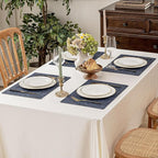 Romanstile Vinyl Placemats Set of 6-12 X 18 Inch - Heat Resistant Non-Slip Embossed Floral Place Mats 100% Waterproof Oilproof Wipeable Faux Leather Table Mats for Kitchen/Dining/Party, Navy Blue