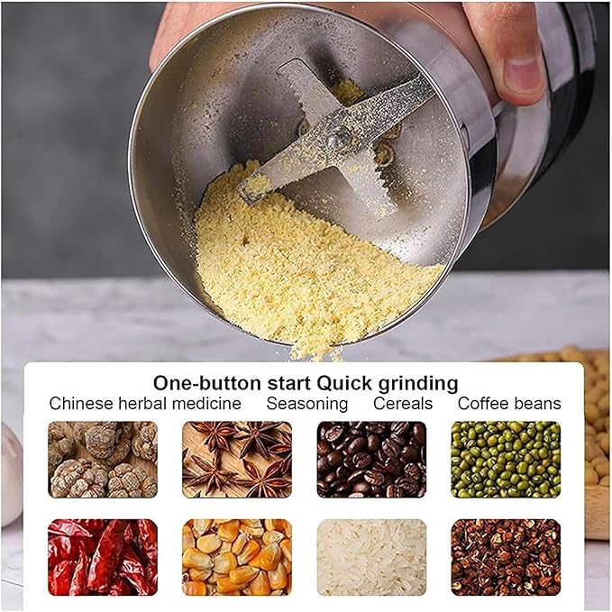 Electric Grinder, 10-Second Fast Grinding for Coffee Beans/Spices/Grains, Stainless Steel Blades, Low Noise Compact for Kitchen Use
