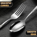 Lemeya 40-Piece Hammered Silverware Set for 8 with Serrated Forging Knives,18/10 Stainless Steel Modern Flatware Set,Unique Cutlery Set Spoons and Forks Set,Mirror Polished,Dishwasher Safe