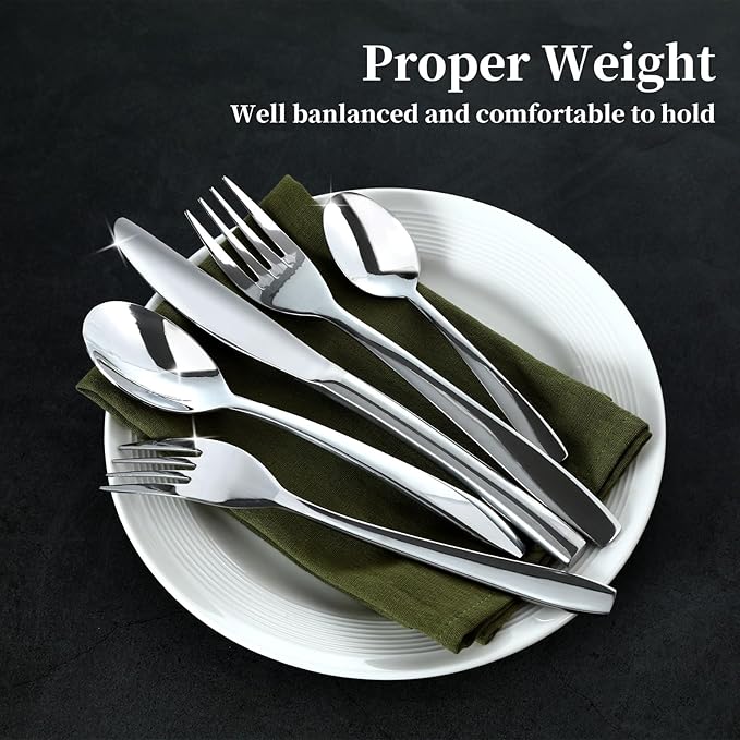Silverware Set, 30-Piece Flatware Set Cutlery Set Premium 18/10 Stainless Steel,Including Steak Knife Fork and Spoon,Dishwasher Safe,for Home Kitchen Restaurant Wedding