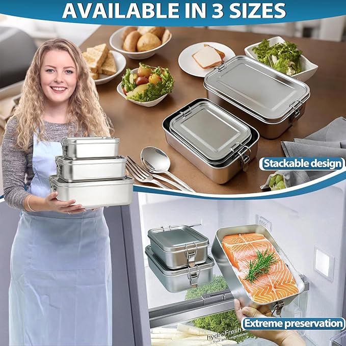 Stainless Steel Bento Box 3 Pack 304 Stainless Steel Lunch Box,Leak Proof Metal Lunch Box With Lids(81oz/47oz/29oz) Bento Box Stainless With 3 Compartments