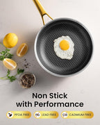 Gold Pots and Pans Set, Hybrid Hammered Stainless Steel, 10PC Nonstick Kitchen Cookware Sets w/Frying pan, Non Toxic, Oven Safe & Compatible with All Stovetops, Holiday Cooking Gift for Him or Her