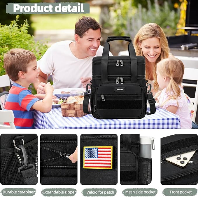 Weitars Lunch Box for Men Women Dual Compartment Lunch Box Heavy Duty Large Insulated Tactical Lunch Bag Durable Cooler Bag With Shoulder Strap for Adults Work Picnic Road Trip