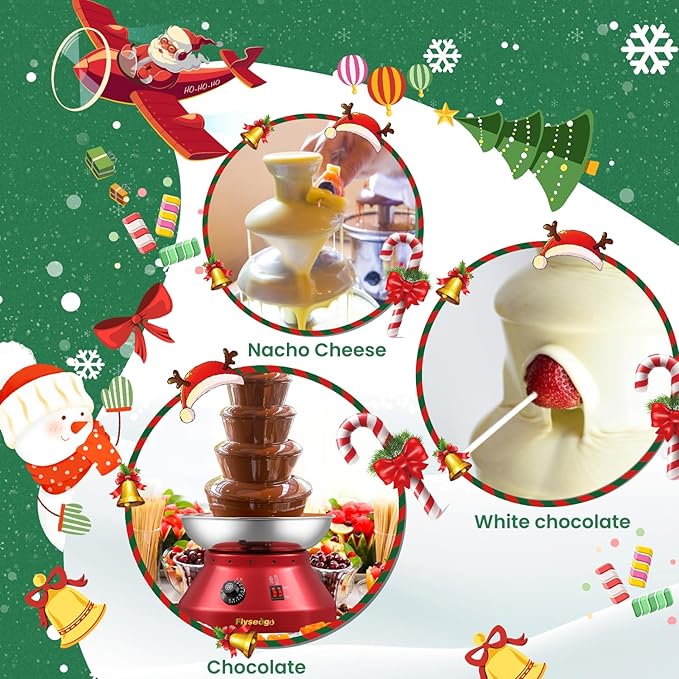 Chocolate Fountain Commercial Hot Chocolate Fondue Tower 5 Tier 7-Pound Large Capacity Stainless Steel Chocolate Melting Heating Machine for Nacho Cheese Liqueurs Party Wedding (Vintage Red)