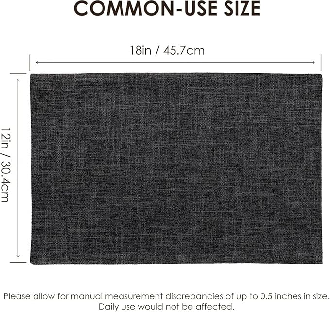 Placemats Set of 6, Bilayer Thickened Linen Place Mats Heat Resistant Machine Washable Wrinkle Free Carefully Selected Polyester Mats for Kitchen/Dining/Coffee Table (Charcoal Grey)