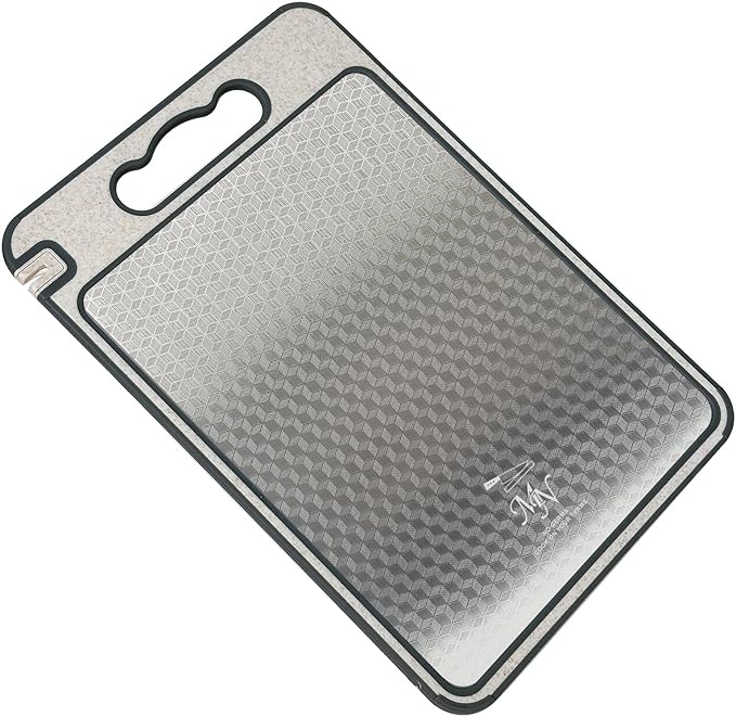 MAN-PC Cutting Board for Kitchen Double Sided 304 Stainless Steel Chopping Board Food-Grade Stainless Steel and Wheat Straw PP Samll Size 14’’×9.6’’ Easy to Clean