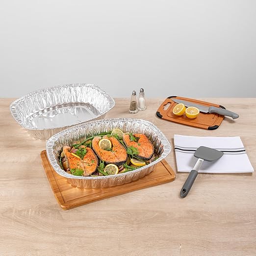 Foil Lux 17.9 x 14.2 x 3.3 Inch Oval Roasting Pans, 50 Oven-Ready Foil Pans - Freezable, Heavy-Duty, Aluminum Foil Disposable Baking Pans, For Cooking Turkey, Chicken, And More - Restaurantware