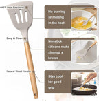 E-far Silicone Cooking Utensils Set, 5-Piece Kitchen Utensils Set with Wooden Handle for Cooking, Silicone Kitchen Nonstick Tools Spatula Turner Slotted Spoons, Nontoxic & Heat Resistant-Khaki