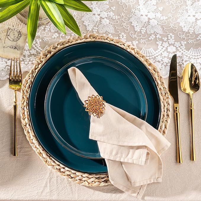 AmorArc Ceramic Dinnerware Sets for 4, 12 Pieces Handpainted Plates and Bowls Set with Rustic Terracotta Underside, Scratch Resistant Stoneware Dishes Set, Dishwasher & Microwave Safe