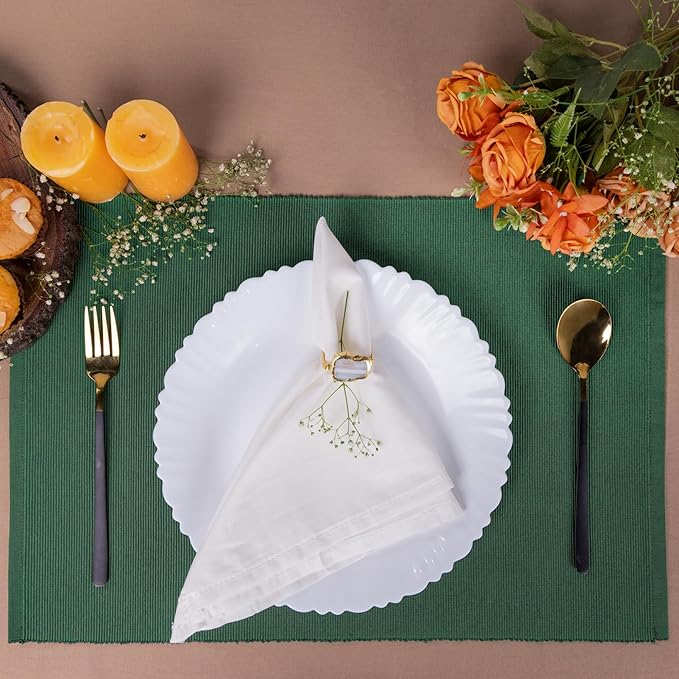 Cloth Placemats Set of 4, Cotton Blend Durable Layered Table Mats, Non-Slip Wrinkle Free Place Mats for Dining Table, Easy to Clean (Foliage Green, 13x19 Inch)