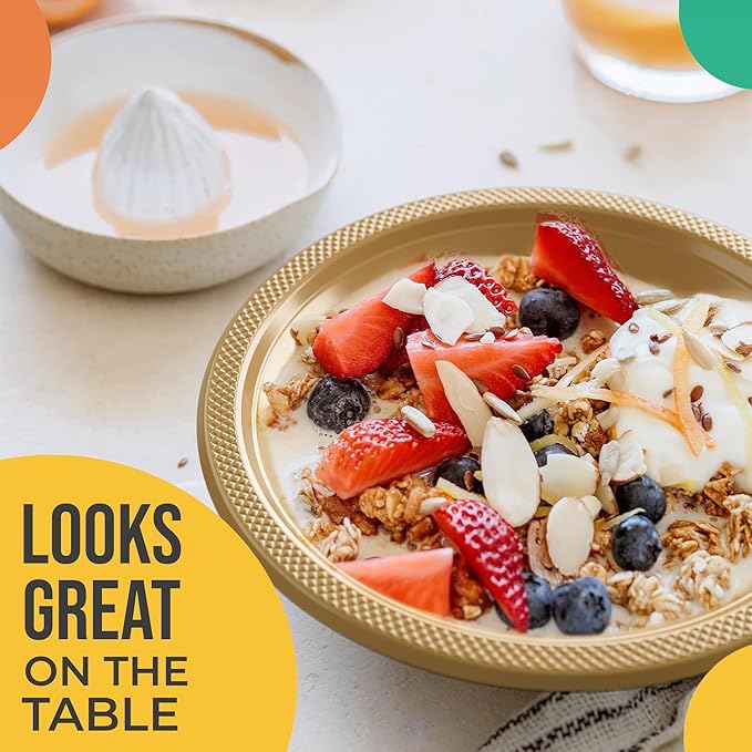 Exquisite Party Solids 12 Oz Gold Plastic Bowls Disposable Soup Bowls For Hot Food - 100 Pcs Gold Cereal Bowl Plastic Disposable Bowl For Soup | Party Supplies