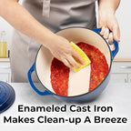 Zulay Kitchen 5 Quart Enameled Cast Iron Dutch Oven with Lid,Silicone Trivet & Heat Pad – Premium Durability & Oven Safe up to 500°F – Heavy Duty Cookware Perfect for Bread Baking, Stews, Braising & Roasting – Blue