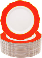WDF 60pcs Red Plastic 4th of July Plates Gold Rim - 10.25inch Red Dinner Plates Disposable Plates Table Decor for 4th of July