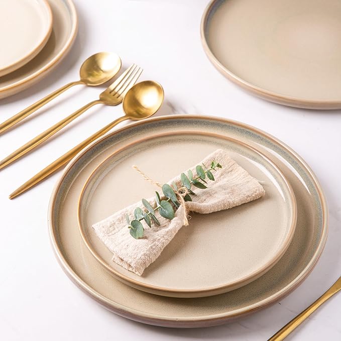 AmorArc Dinner Plates Set of 6, 10.5 Inch Reactive Glaze Ceramic Plates Set, Microwave, Dishwasher Safe, Scratch Resistant, Modern Large Dinnerware Dishes Set Kitchen Stoneware Plates