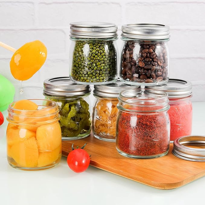 Mason Jars, 8 OZ, 12 Pack with Lids and Bands, Glass Canning Jars for Canning, Pickling, Preserving, Jam, Honey, Wedding Favors, Shower Favors (12 Pack) (Regular Mouth)