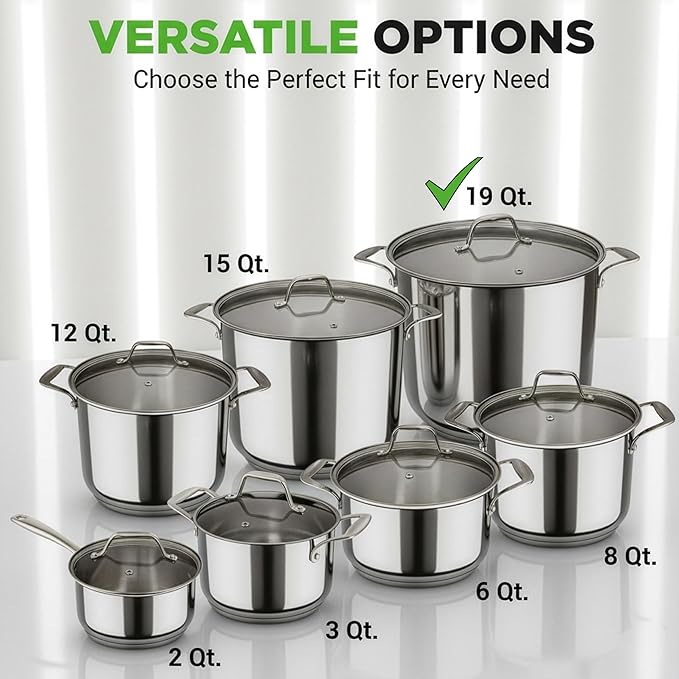 NutriChef 19-Quart Stainless Steel Stockpot – 18/8 Food Grade Heavy-Duty Induction-Compatible Pot with See-Through Lid, Ideal for Stews, Broths, Simmering & Soups, Dishwasher Safe – NCSP20