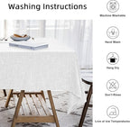 Waterproof Cotton Linen Tablecloths Rectangle Dining Table Cloth, Wipe Clean Indoor & Outdoor Table Cover for Buffet Party, Holiday Dinners and Banquets, Wrinkle Resistant（54"x102"） White