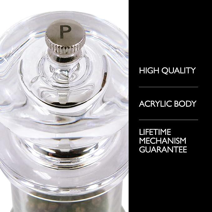 Cole & Mason 505 Refillable Spice Mill - Kitchen & Home Accessory - Table Pepper Grinder - Peppercorn Included - Acrylic - Pepper Mill 5.5"