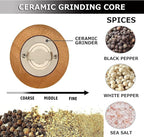 Pepper Mill Classical Roast Black Manual Wood Pepper Grinder Set, Zinc Alloy Handle Shakers Adjustable Coarseness Retro Style Wood Salt & Pepper Mill Sets，Enjoy Fresh Pepper (2pcs-5in)