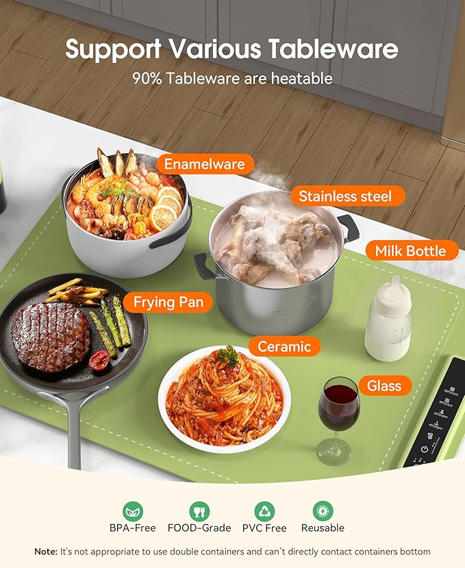 Food Warmers for Parties Buffet, Rollable Electric Warming Tray, Silicone Heating Mat for Food, Food Fast Heating or Thawing Mat for Party Gatherings, Restaurants, Chafing Dish, Daily Use(Green)