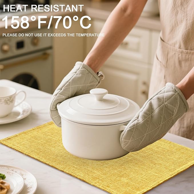 Homaxy Cloths Placemats for Dining Table Set of 6, Heat Resistant Washable Cotton Linen Blend Table Mats, Ideal for Kitchen Party Dining Decoration, 13" x 19", Mustard Yellow