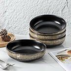 KOOV Ceramic Bowl, 46 OZ Pasta Bowls Set of 4, Large Salad Bowl Set, Large Bowl For Eating, Dinner Bowls, Stackable Serving Bowls, Stripe Series (Rough Black)