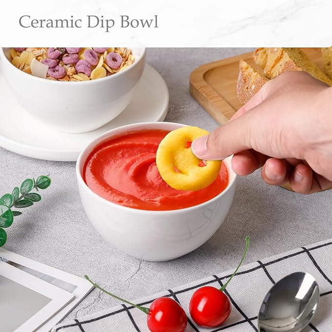 NUTRIUPS 10oz Ice Cream Bowl, 4.3in Small Ceramic Bowls for Dessert Snack Rice Side Dishes, White Dip Bowl, Set of 8