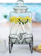 Glacial Ice Design Glass Beverage Dispenser with SS Spigot and Stand - 2.5 Gal