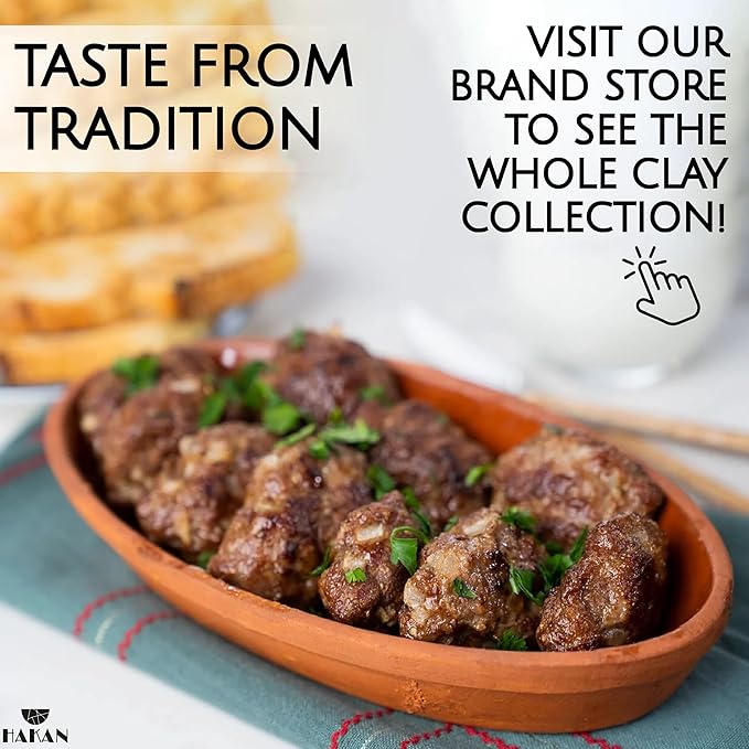 Hakan Bergama Handmade Oval Clay Pan Set of 2 | Terracotta Pans Glazed Inside | Casserole Dishes for Oven Baking | Traditional Earthenware Clay in Box, Large, 4.8 x 10.25 x 1.5-inch 13.5 Oz (400 cc)