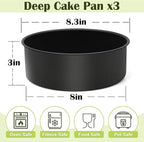E-far 8 x 3 Inch Cake Pan Set of 3, Nonstick Stainless Steel Round Cake Pans Tin for Baking Birthday Wedding Layer Cakes, Stainless Steel Core & Non-toxic Coating, Deep & Straight Side