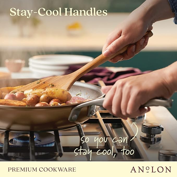 Anolon Ascend Hard Anodized Nonstick Frying Pan/Skillet - Good for All Stovetops (Gas, Glass Top, Electric & Induction), Dishwasher & Oven Safe with Stainless Steel Handle, 12 Inch - Bronze