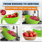 Rice Strainer with Handle - Lightweight Rice Washer Strainer Bowl with Smart Design for Easy Water Draining, Easy to Use & Clean ABS Plastic Colander with Handle for Cereals, Pasta, Vegetables, Fruits