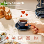 Sweese 4 Ounce Porcelain Stackable Espresso Cups with Saucers and Metal Stand Set of 4, Navy