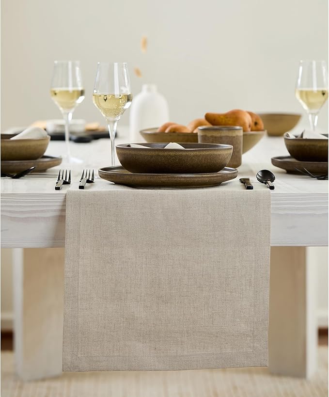 Solino Home Linen Natural Table Runner 36 Inches - 100% Pure Linen Small Table Runner 14 x 36 Inch Ideal for Dresser and Coffee Tables - Summer, Fall, Autumn - Fete