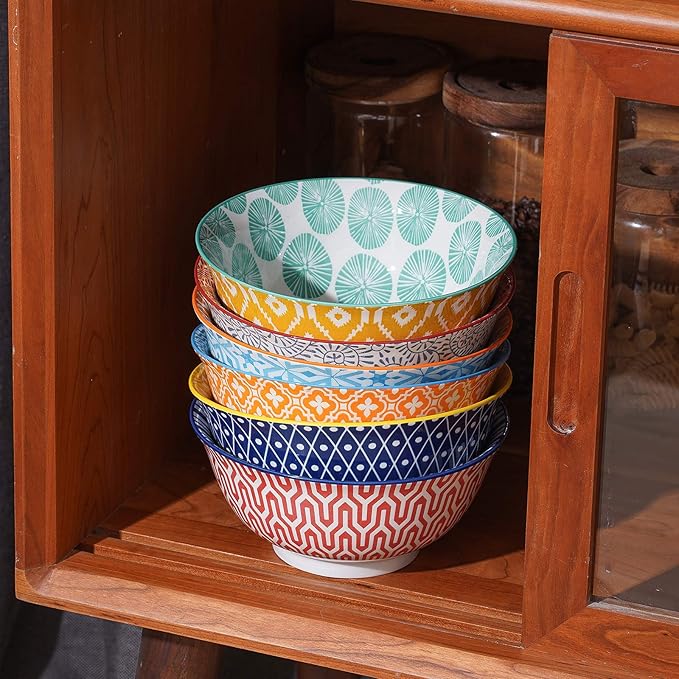 Selamica 7 inches Porcelain Cereal Bowl Set - Set of 6, Ceramic bowls, Soup Bowl Set for Cereal, Soup, Salad and Pasta, Assorted Colors