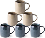 GBHOME Large Ceramic Coffee Mugs Set of 6, 18oz Handmade Stoneware Coffee Mugs Set for Latte/Cappuccino/Hot Cocoa, Dishwasher & Microwave Safe, Multi-Color