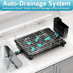 Dish Drying Rack - Space Saving Dish Rack - Dish Racks for Kitchen Counter with Drainboard,Rustproof Dish Drainer with Removable Utensil Holder,Black