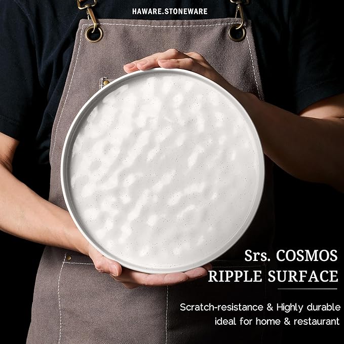 HaWare Stoneware Plates Set of 6, 7.9" Salad Plates, Reactive Glaze Ripple Ceramic Dish Set for Appetizer, Dessert, Scratch Resistant, Small Dinner Plate, Microwave and Dishwasher Safe, Speckled White